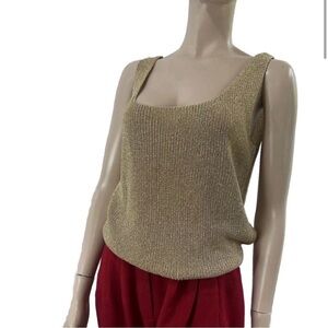Vintage Gardy knitting sleeves blouse gold square neck size:M